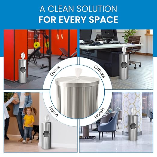 Zoom Wipes Stainless Steel Wipes Dispenser with Built-in Trash Bin – 36" Floor Stand Wipes Holder for Gyms, Offices, Homes – Sanitizing & Disinfecting Station, Commercial Grade & Rustproof.