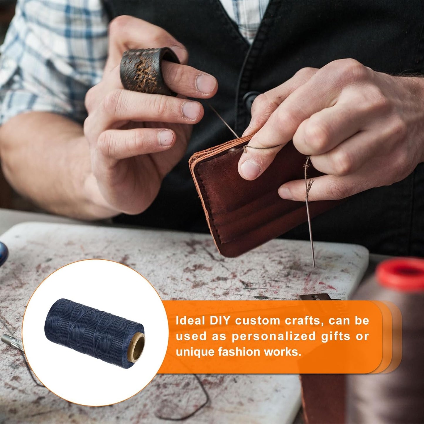 MECCANIXITY Waxed Thread,197 Yard 1mm 210D Flat Wax Thread Polyester Waxed String for Leather Sewing Hand Weaving Book Binding Home Decoration,Deep Blue