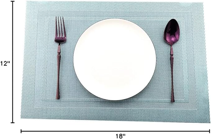 Gugrida Placemats Set of 6 Plaid Checkered Blue PVC Placemat for Dining Table Durable Woven Vinyl Stain tablemats 18"X12"