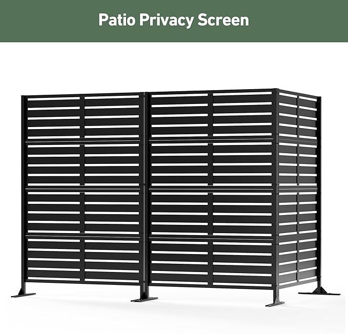 Modern Shade Metal Privacy Screen Outdoor 72" H x 48" W, Stable & Durable Privacy Fence Panels for Instant Privacy & Space Division, Freestanding Decorative Patio Screens for Outdoor, Black (3 Panel)