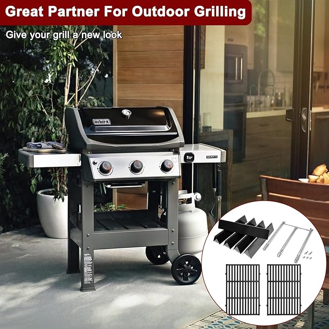 Hiorucet 7638 Grill Grates 7636 Flavorizer Bars 69787 Grill Burners for Weber Spirit I & II 300 Series with Front Mount Controls E-310 E-320 E-330 S310 S320 S330 SP310 SP320 SP330 for Weber GS4 Spirit