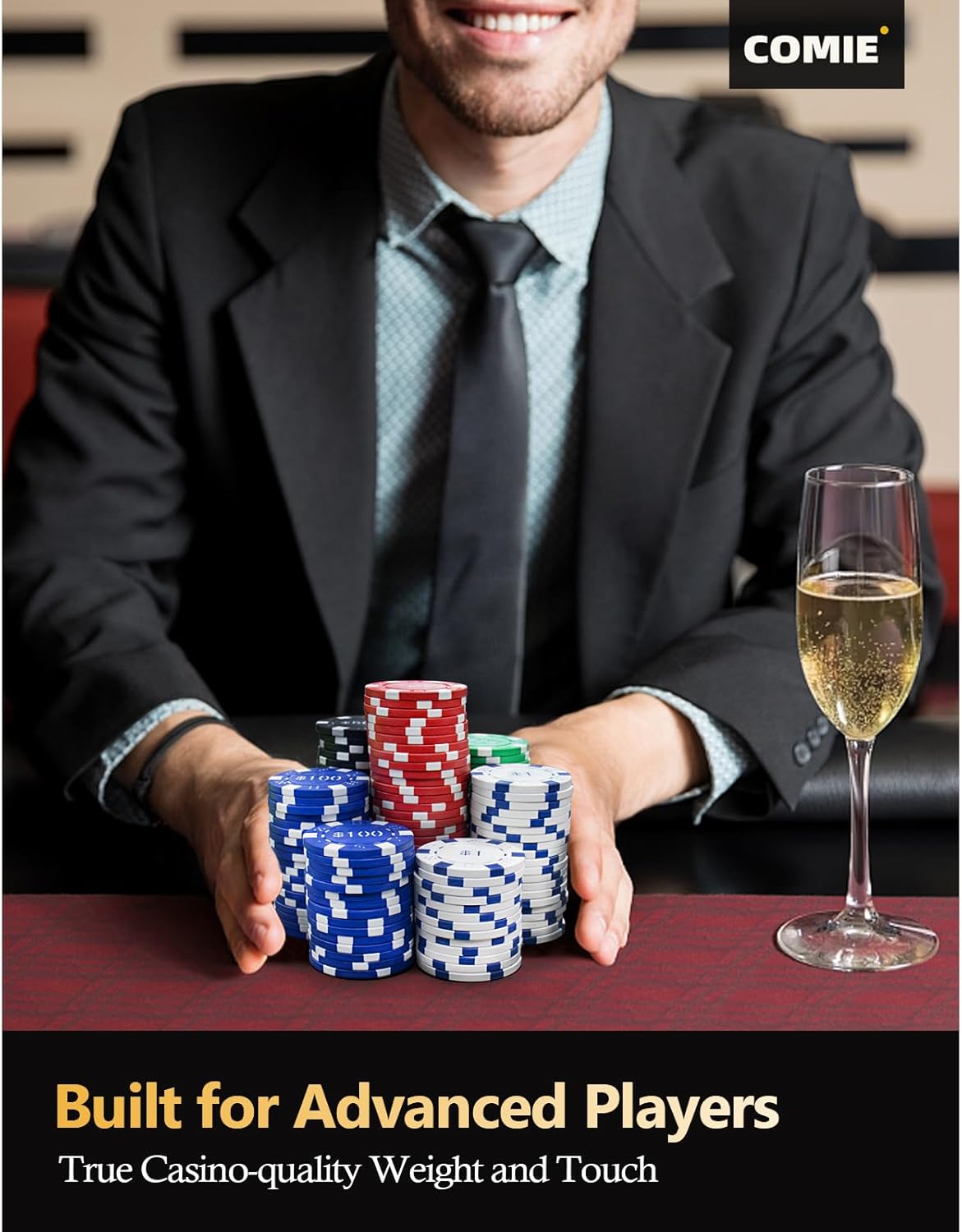 Poker Chips with Numbers,500PCS Poker Chip Set with Aluminum Travel Case,11.5 Gram Poker Set for Texas Holdem Blackjack Gambling.