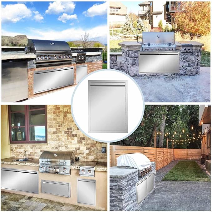 Outdoor Kitchen Door 18" W x 21" H inch Double Wall Door Panel Stainless Steel BBQ Single Door Flush Mount for Outdoor Kitchen Island(w/Right Swing)