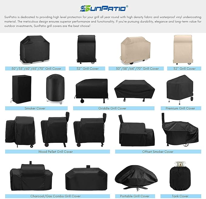 SunPatio BBQ Grill Cover 70 Inch, Outdoor Heavy Duty Waterproof Barbecue Gas Grill Cover, Fade Resistant, All Weather Protection Compatible for Weber Charbroil Kenmore Brinkmann and More, Black