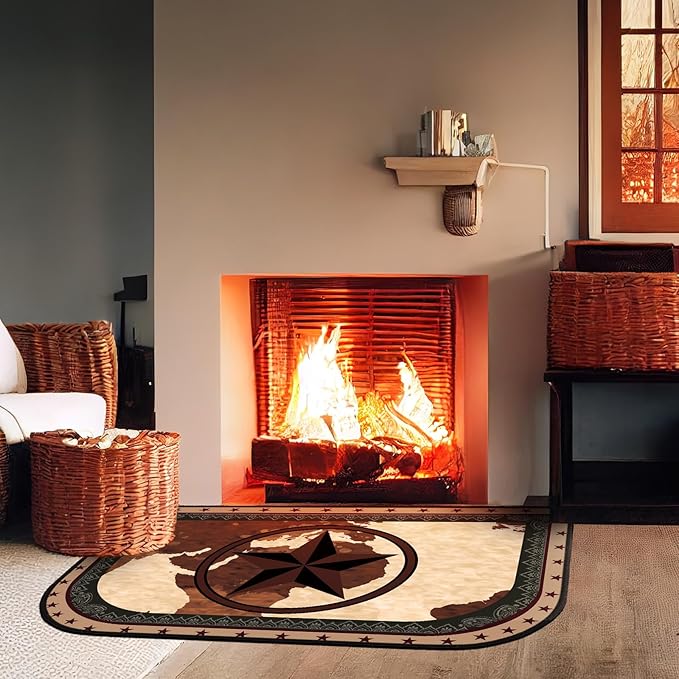 Demissle Cabin Fireplace Hearth Rug Fireplace Mats Cabin Southwestern Fireproof Rug Fire Resistant Mat for Wood Stove Floor for Kitchen Indoor Outdoor(27 x 48 Inch,Retro)