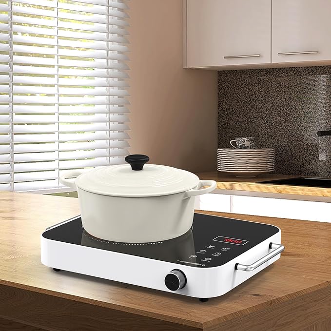 Electric Cooktop 110v, Portable Electric Stove 1800W Infrared Hot Plate, Nafewin Single Burner Cooktop Countertop with Handle, 4-Hours Timing Setting, Compatible for All Cookwares