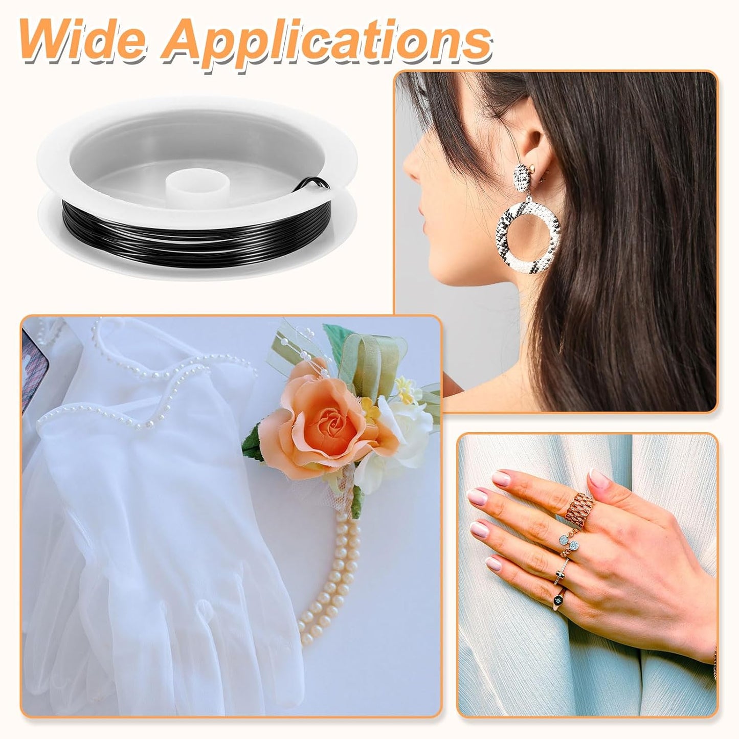 HARFINGTON 8ft Jewelry Wire, 20 Gauge (0.8mm) Brass Craft Soft Metal Tarnish Resistant Copper Beading Wire for Jewelry Making Supplies Crafting, Black