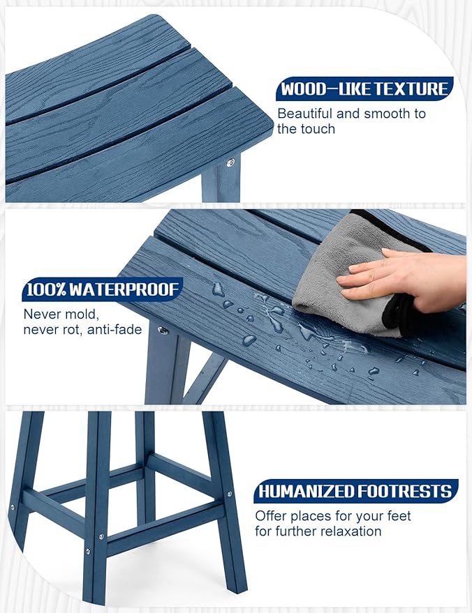 Weatherproof Bar Stools Set of 2, 28" Height Outdoor Bar Stools Holds up to 400 lbs, Saddle Seat, Bar Height Stools for Patio, Garden, and Kitchen Island, Blue