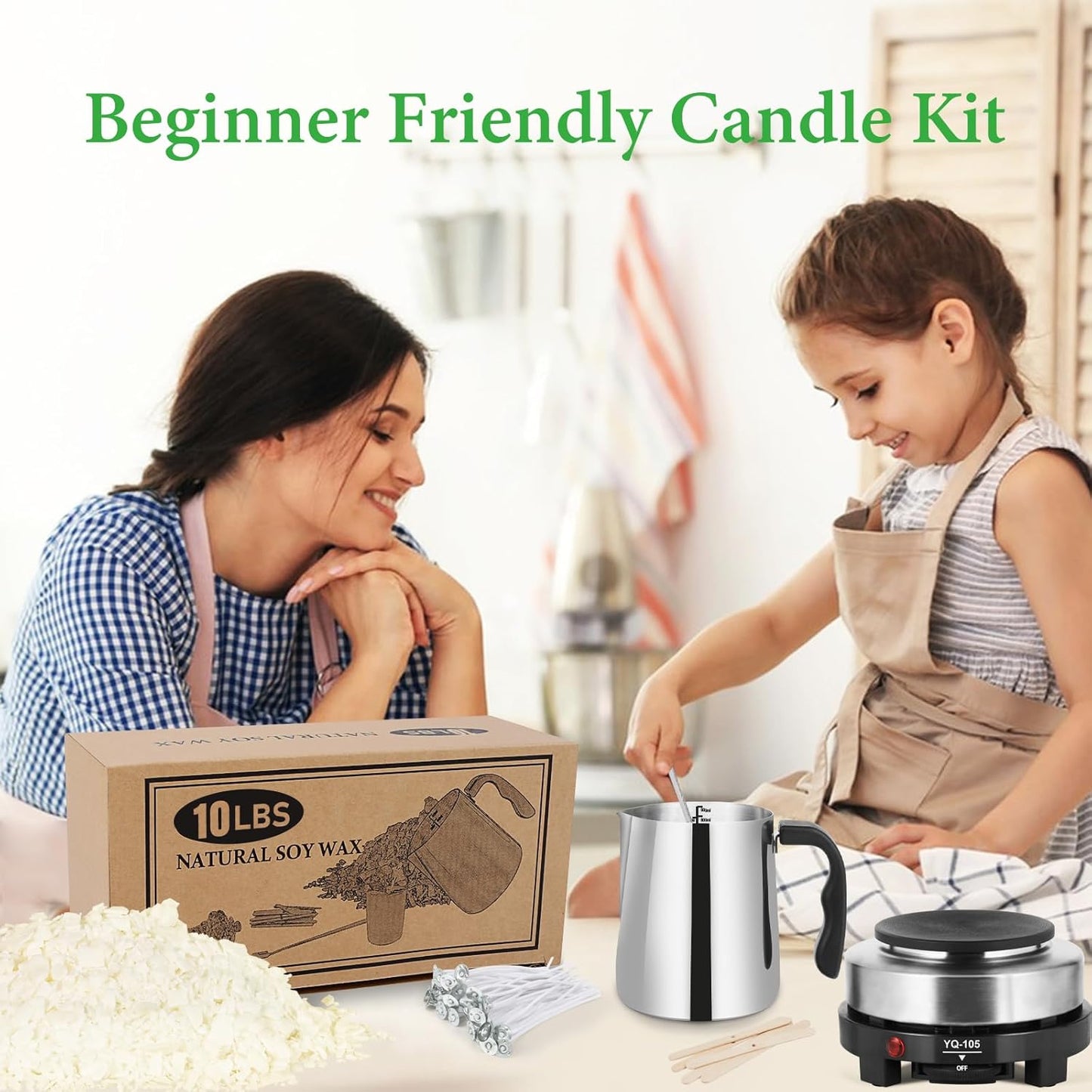 SAEUYVB Candle Making Kit with Wax Melter, Natural Candle Wax for Candle Making - DIY Candle Making Supplies, Including 10lbs Soy Wax, Melting Pot, Electric Stove,Candle Kit for Adults, Beginnner