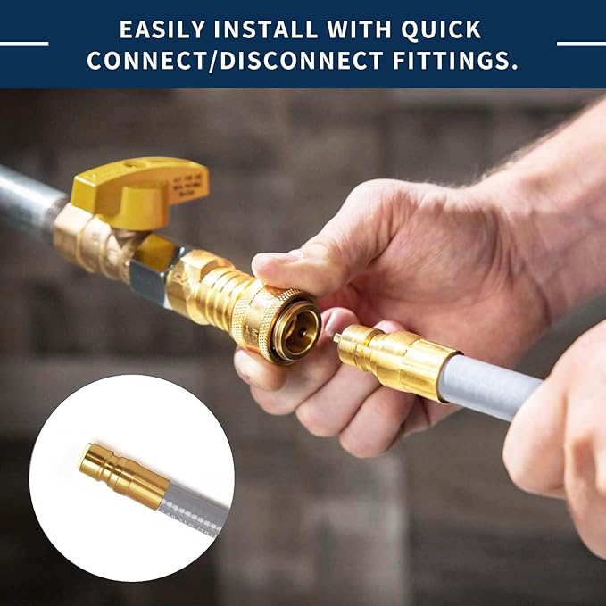 ABYDA 18 Feet 3/8" ID Natural Gas Grill Hose with Quick Connect Fittings, Ideal Natural Gas Line for Grills, Pizza Ovens, Heaters, and More Low Pressure Appliances