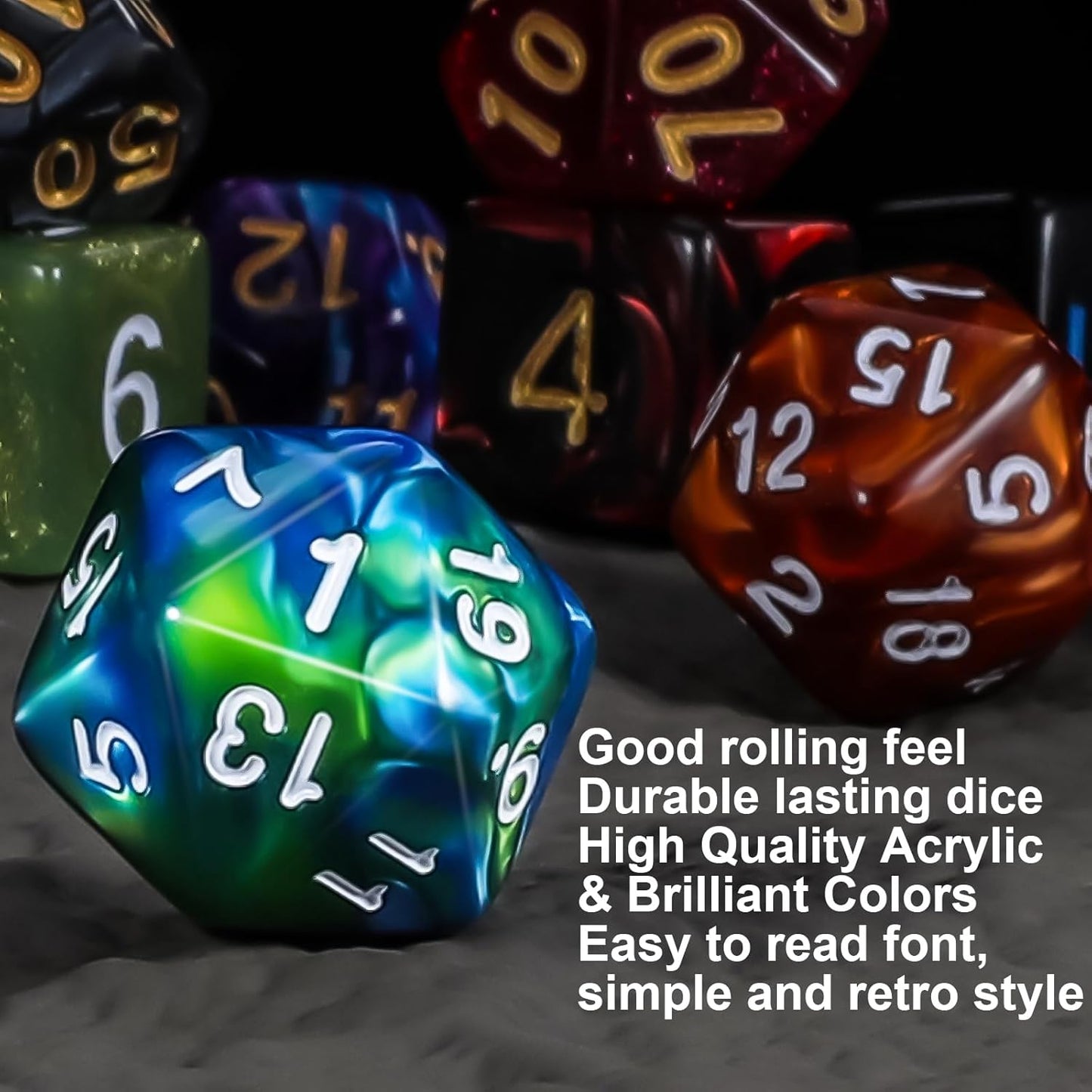 QMay DND Dice Set -25x7 (175pcs) Polyhedral Dice Compatible with Dungeons and Dragons D&D RPG MTG Table Games.25 Sets of 7 dice and a dice Bag