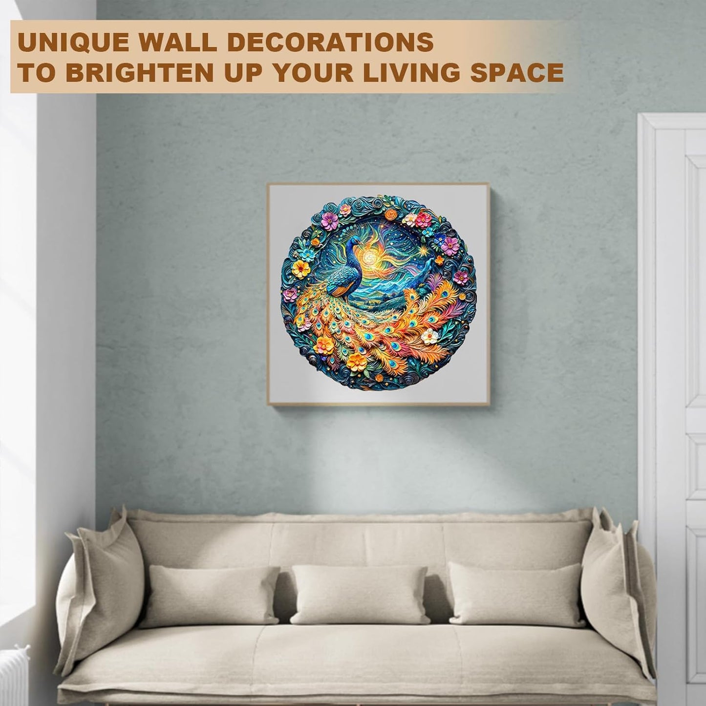 Wooden Puzzles for Adults,Peacock Puzzle, Unique Shaped Wooden Jigsaw Puzzles for Adults, Family Puzzle(13.4 * 13.4 in 300pcs)