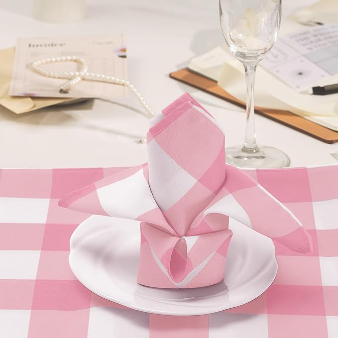 Buffalo Plaid Table Napkins Set of 25 Checkered Cloth Napkins 17x17 inch Washable Dinner Gingham Pattern Napkins Soft Napkins for Wedding Party Dining Banquet(Pink and White)