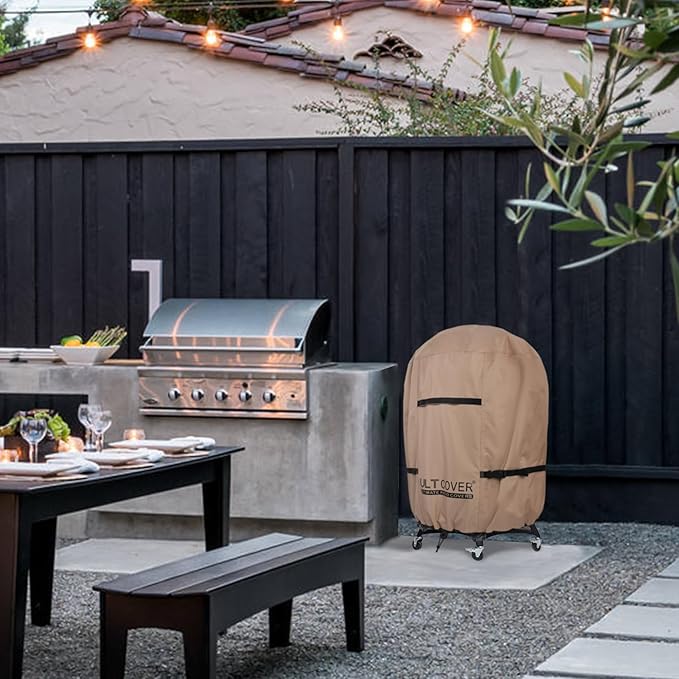 ULTCOVER Outdoor Waterproof Charcoal Kamado Joe Grill Cover for 22-24 inch Char-Griller Char-Broil and Other Round Smokers Size Up to 36” Dia x 45” H