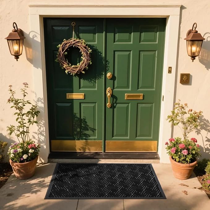 Yimobra Large Door Mat 47x32, All-Weather Waterproof Outdoor Mats for Front Door, Non Slip Rubber Doormat for Patio Proch Outside Entryway Indoor, Black