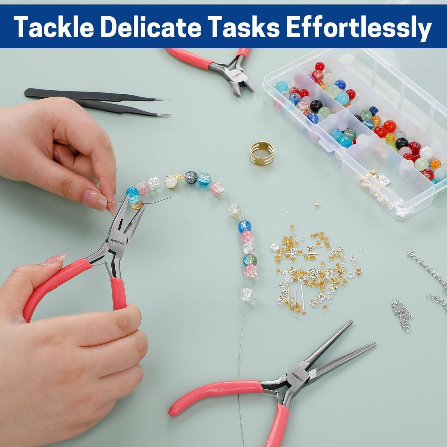 3 PCS Mini Pliers Set, Pink Jewelry Pliers Kit with Needle Nose, Diagonal and Long Nose, Small Plier Tool for Jewelry Making, DIY Crafts, Beading and Electronic Repair