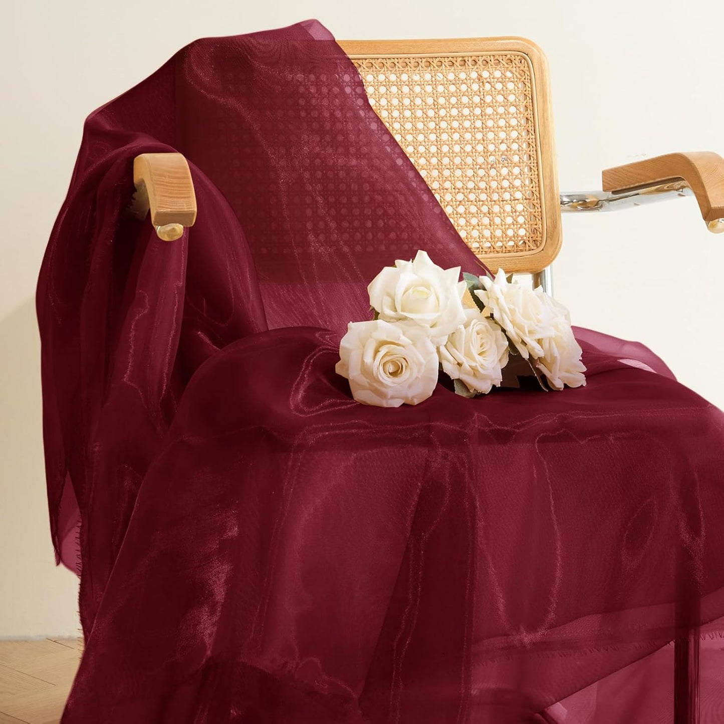 P Pothuiny Sheer Organza Fabric by The Yard, 1 Yard x 60 Inch Wide Bridal Burgundy Organza Tulle Fabric Roll Shiny Gauze Fashion Dress Sewing Craft for Wedding Party Decorations Backdrop