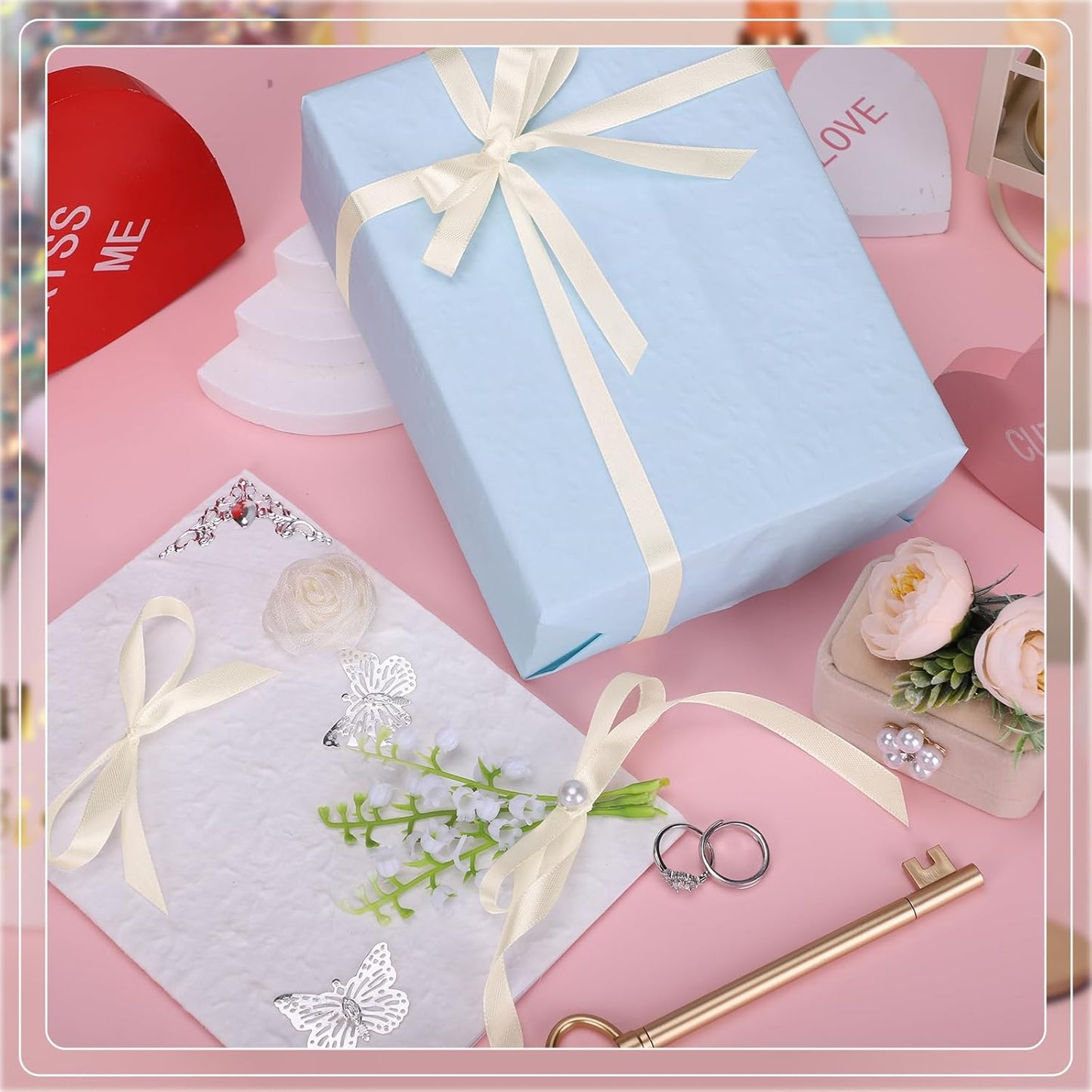 120 Yards Cream Ribbon 3/8 Inch Ivory Satin Ribbon Thin Ribbons for Gift Wrapping Cake Wedding Invitation Bride Bracelet Hair Bows Christmas Crafts Gift Bags Balloons String