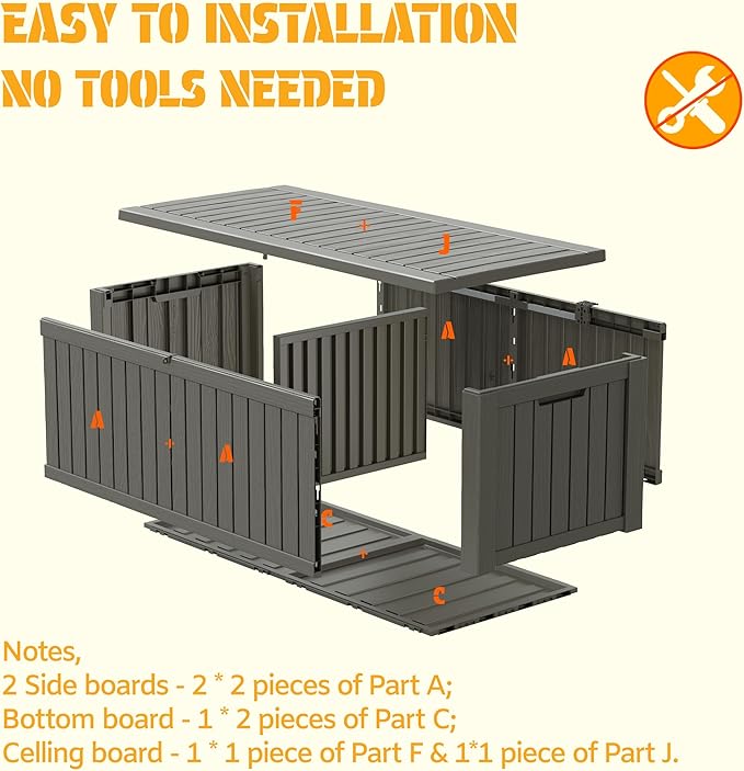 NUNU LAB 220 Gallon Outdoor Storage Box Waterproof, Outside Package Delivery Deck Boxes with Lockable Lid, Backyard Storage Bin For Garden Tools, Patio Cushions, Gray