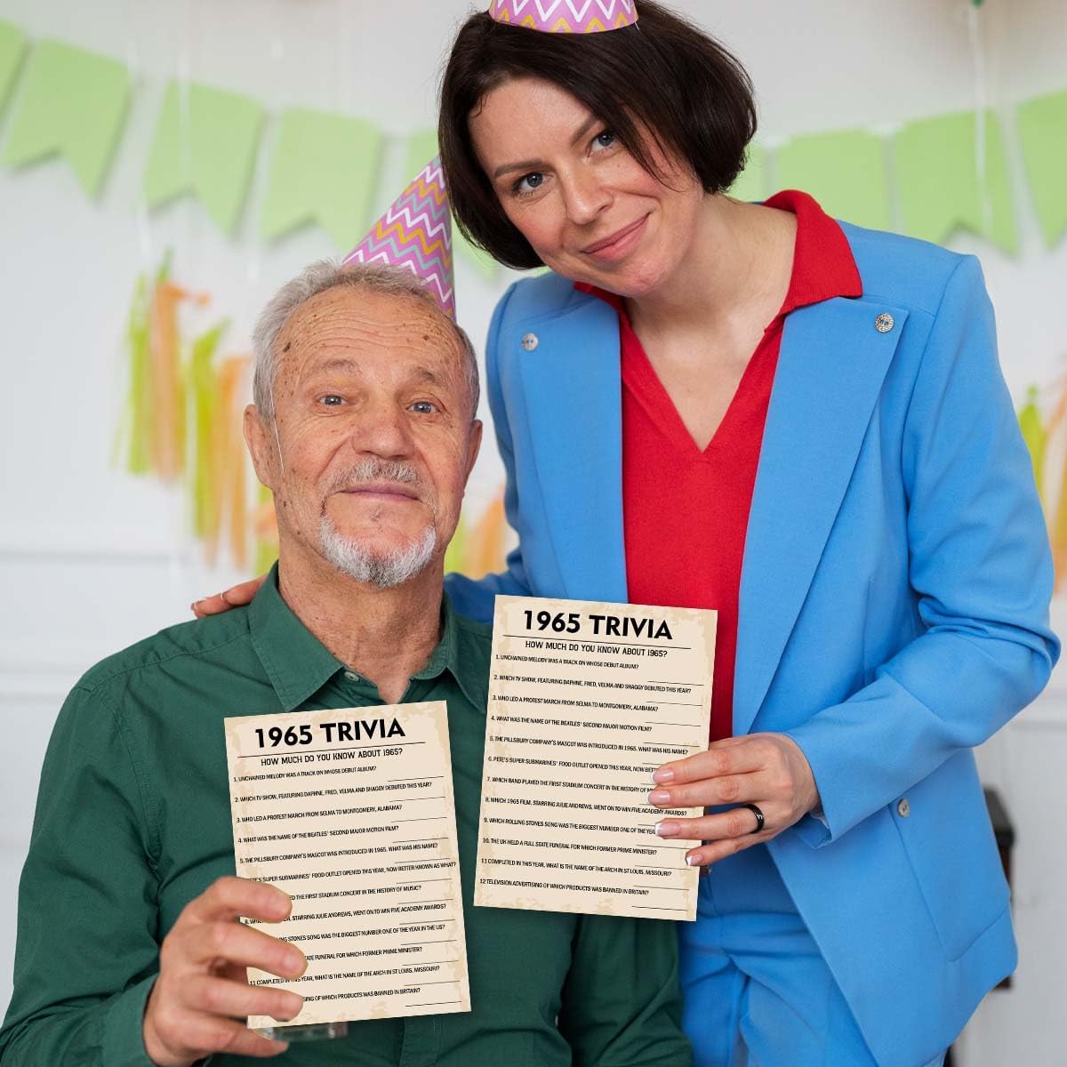 QUPT 60th Birthday Party Games, 1965 Trivia Games, Birthday Party Supplies for Adults, Fun 1965s Party Game,Pack of 30 Cards