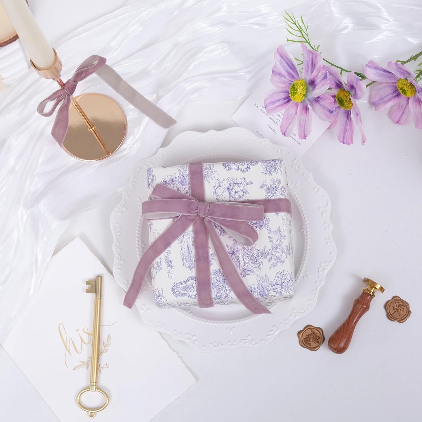 Vintage Lavender Velvet Ribbon Lilac Christmas Ribbon for Gift Wrapping Crafts Christmas Tree Ornaments Garland Decorations, 5/8 Inch X 25Yd