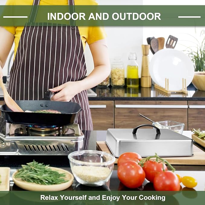 2pcs Rectangular Basting Cover, Stainless Steel Cheese Melting Dome Steaming Cover Lid, Commercial Grade Heavy Duty Griddle Grill Accessories for Flat Top Grill Cooking