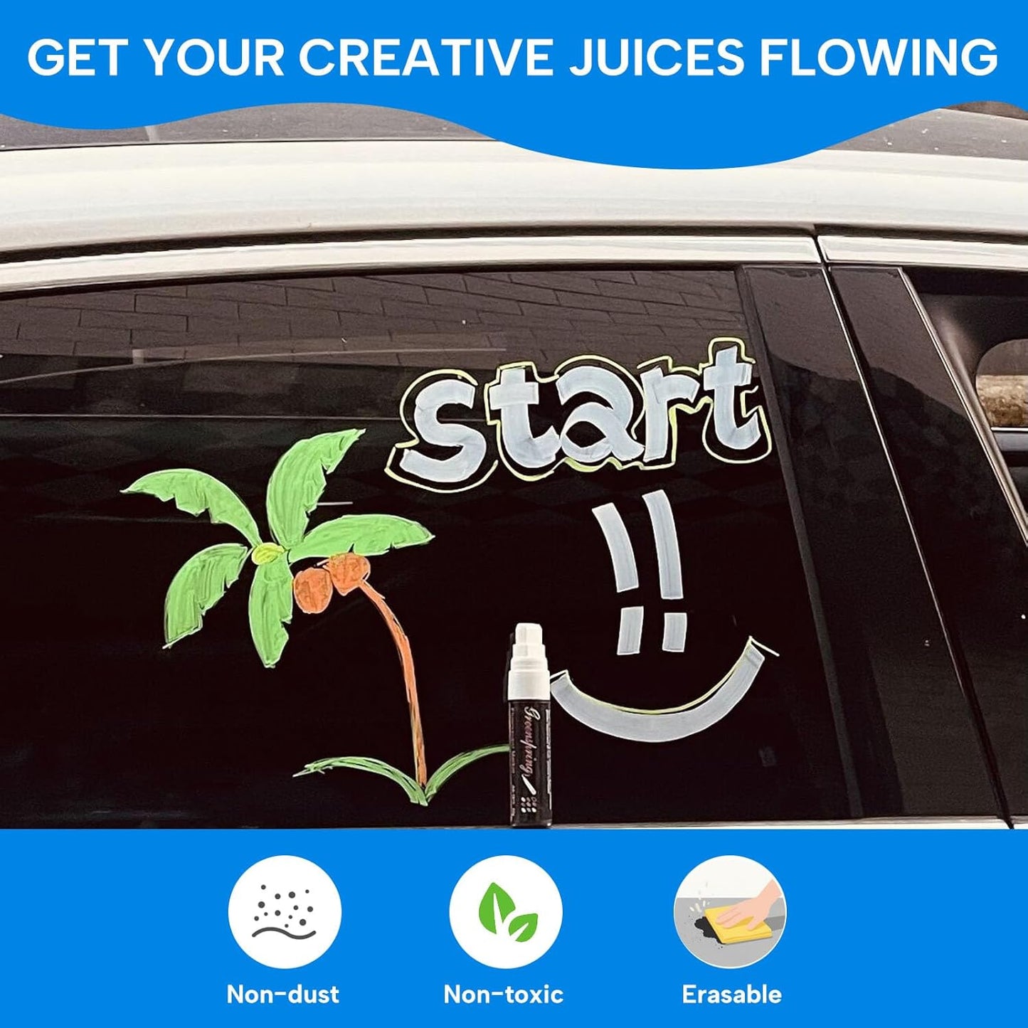 Liquid Chalk Markers Erasable,8 Colours Window Markers,6mm Reversible Tip,Zero Dust,Non-toxic,Quick Drying,for Blackboards,Glass,Cars,Restaurant Menu