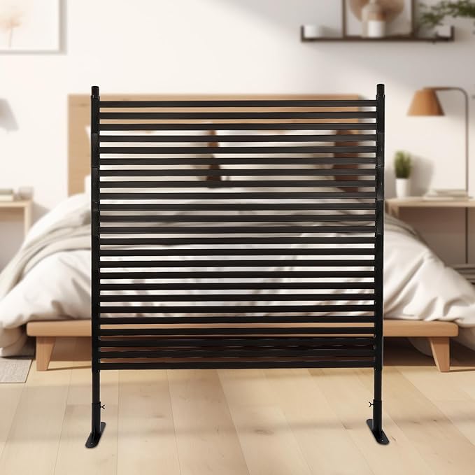 Outdoor Privacy Screens Freestanding, 47" W x 59" H Metal Slatted Decorative Screen and Panels with Stand, Brown Backyard Privacy Panels for Garden Patio