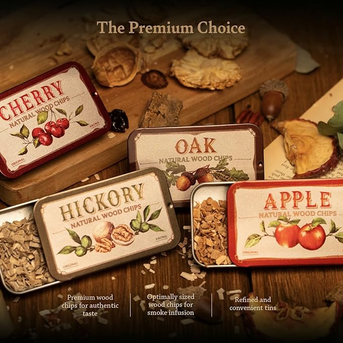 Cocktail Smoker Wood Chips 4 Natural Flavors: Oak, Cherry, Hickory & Apple | Whiskey & Old Fashioned Smoking Chips