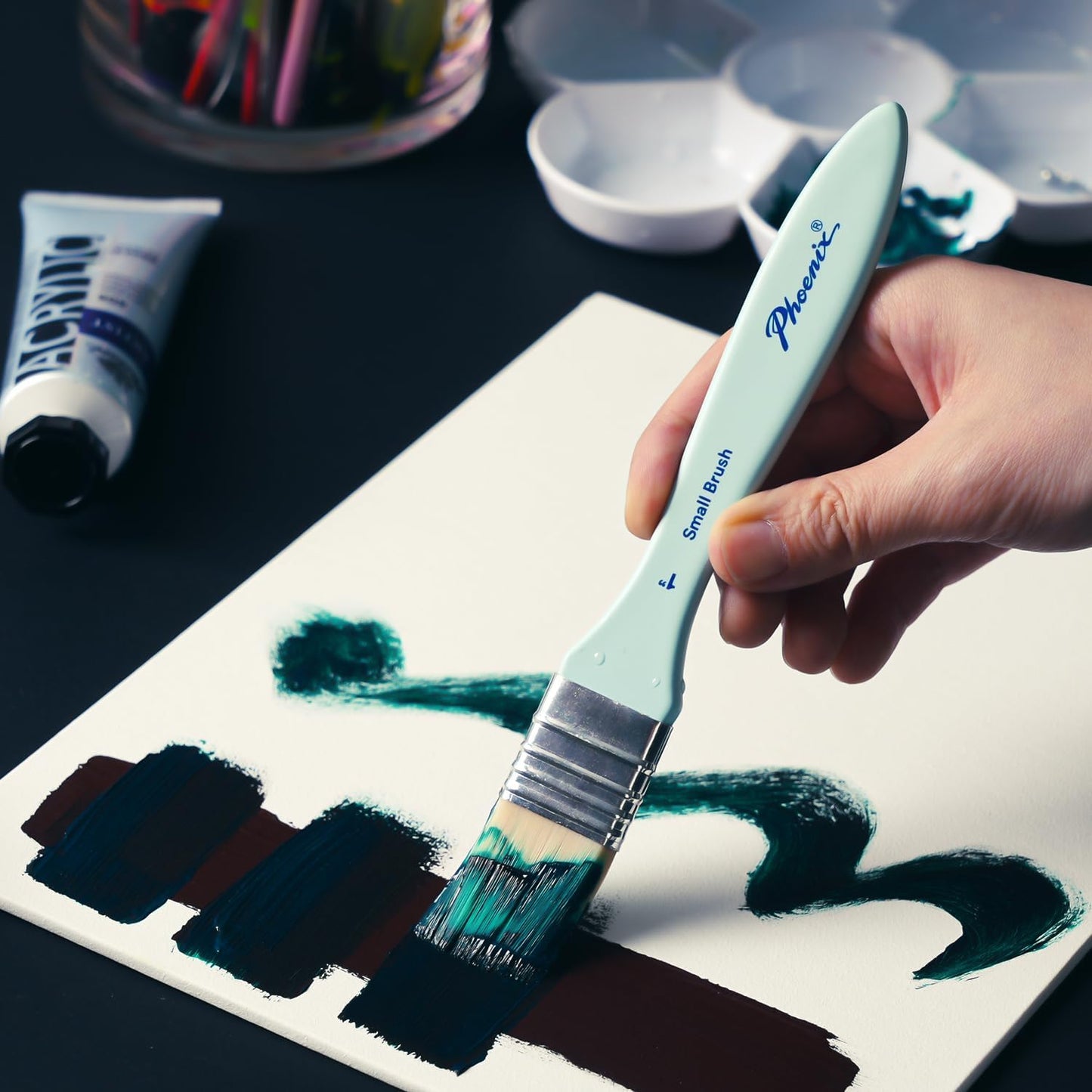 PHOENIX Flat Paint Brush Set - 3 Sizes Nylon Large Paint Brushes for Acrylic Painting, Gouache, Wood Furniture, Gesso, Varnishes & Wall