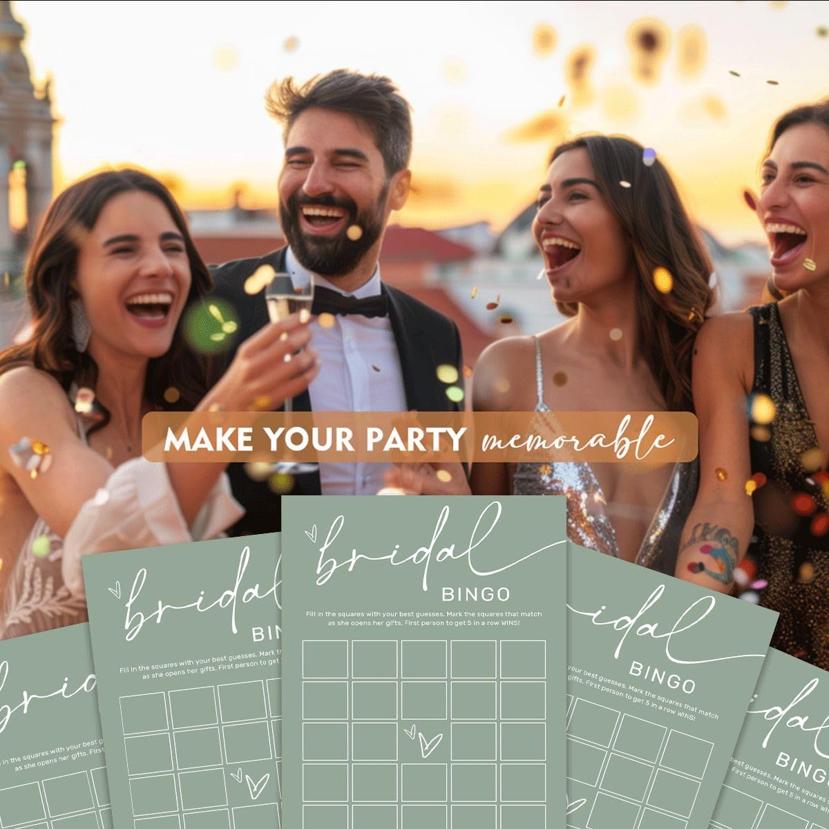 Bridal Shower Bingo, What Will The Bride to Be Receive, 25Pcs Bridal Bingo Game Cards, Engagement Party Games for Guests, Minimalist Green Wedding Party Supplies - C18