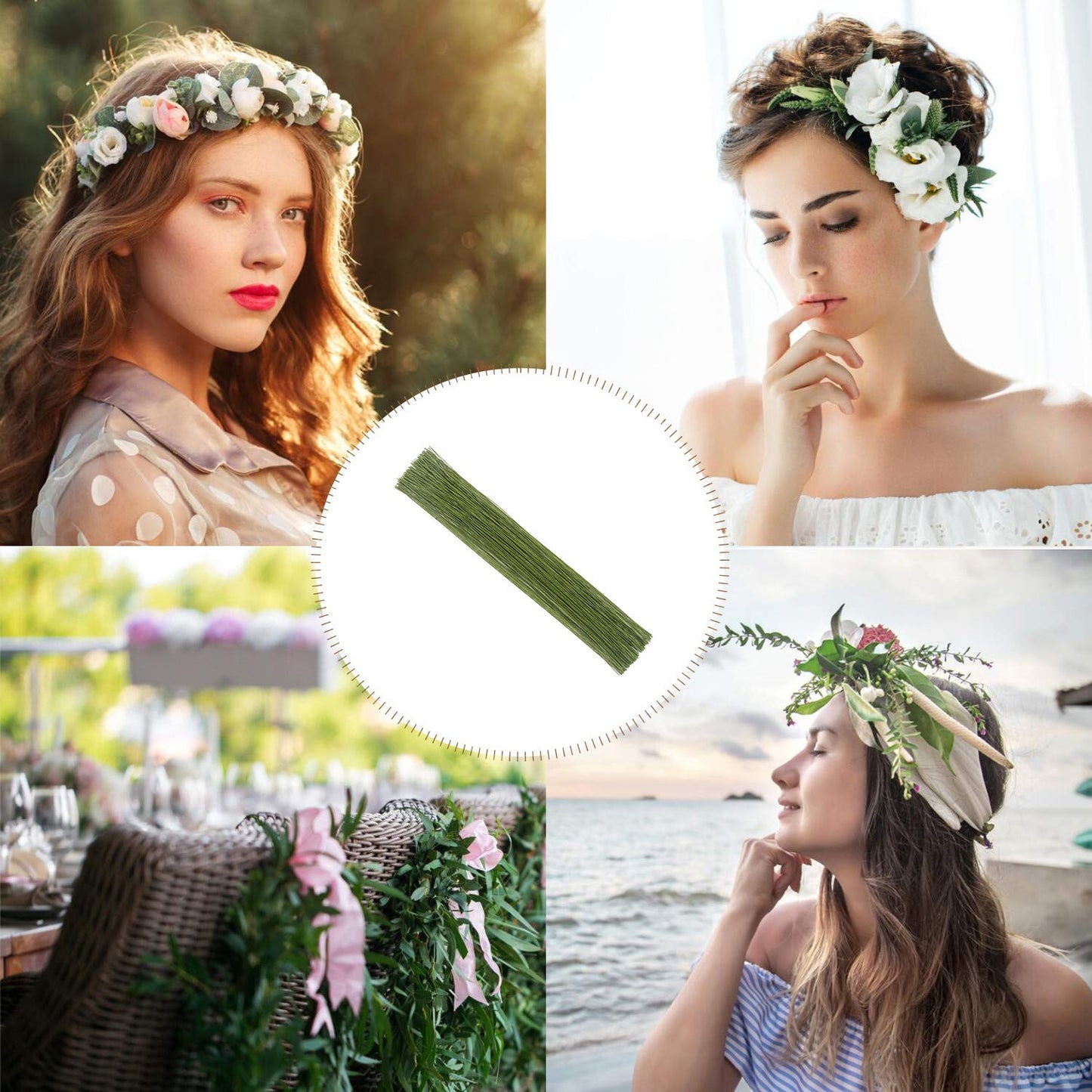 CCINEE 22 Gauge Dark Green Floral Wire Stem for Flower Arrangement Craft Supply,16 Inch,150PCS