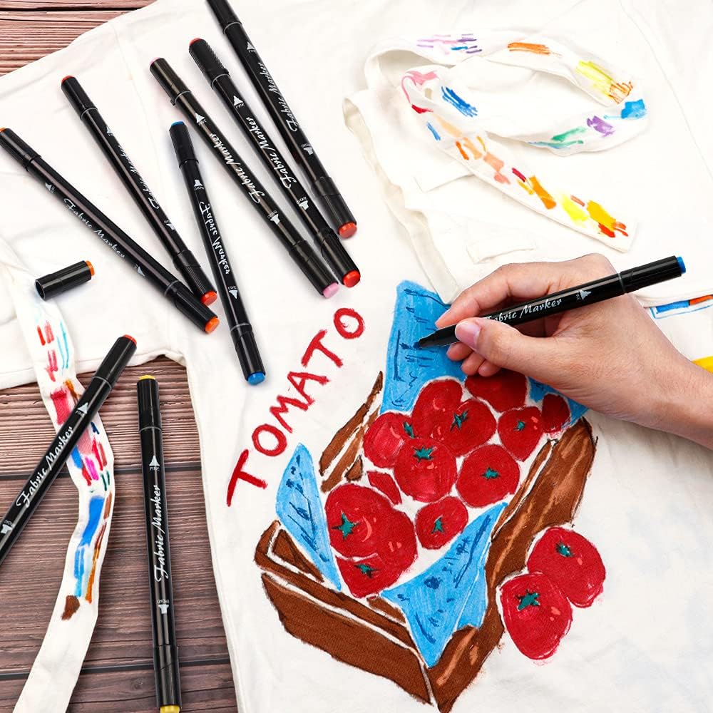 Lelix Fabric Markers, 30 Permanent Colors Dual Tip Fabric Pens for Writing Painting on T-Shirts Clothes Sneakers Canvas Pillowcases, Child Safe & Non-Toxic for Kids Adults