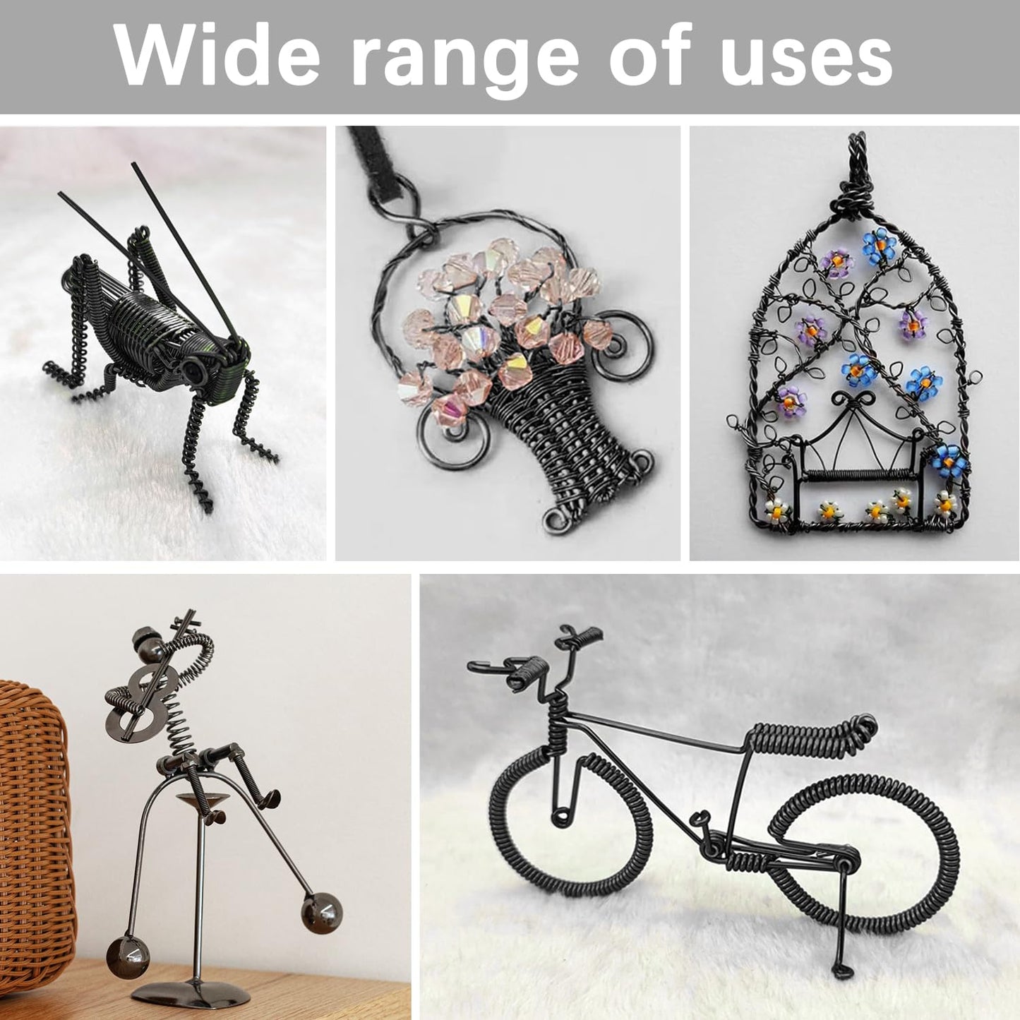 12 Gauge Aluminum Craft Wire, 2mm×30Yards Bendable Metal Craft Wire for Bonsai Plant Stand, Doll Skeletons, Wire Sculpture, Jewelry Making and Home Decorations (Black)