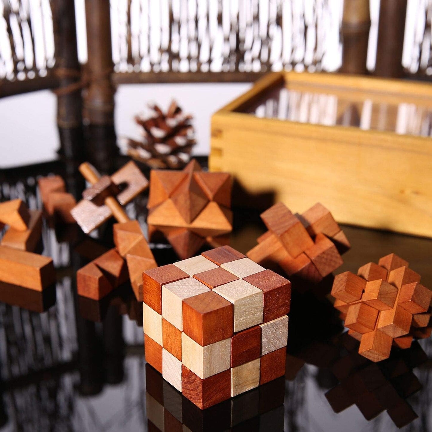 VolksRose 6pcs Wooden Brain Teaser Puzzles, IQ Challenge Puzzle Games, Logic Smart Mind Puzzle Box Lock Toy Removing Assembling 3D Small Puzzle Gift Set for Adults Teenagers Kids, 1.8inch 4.5cm