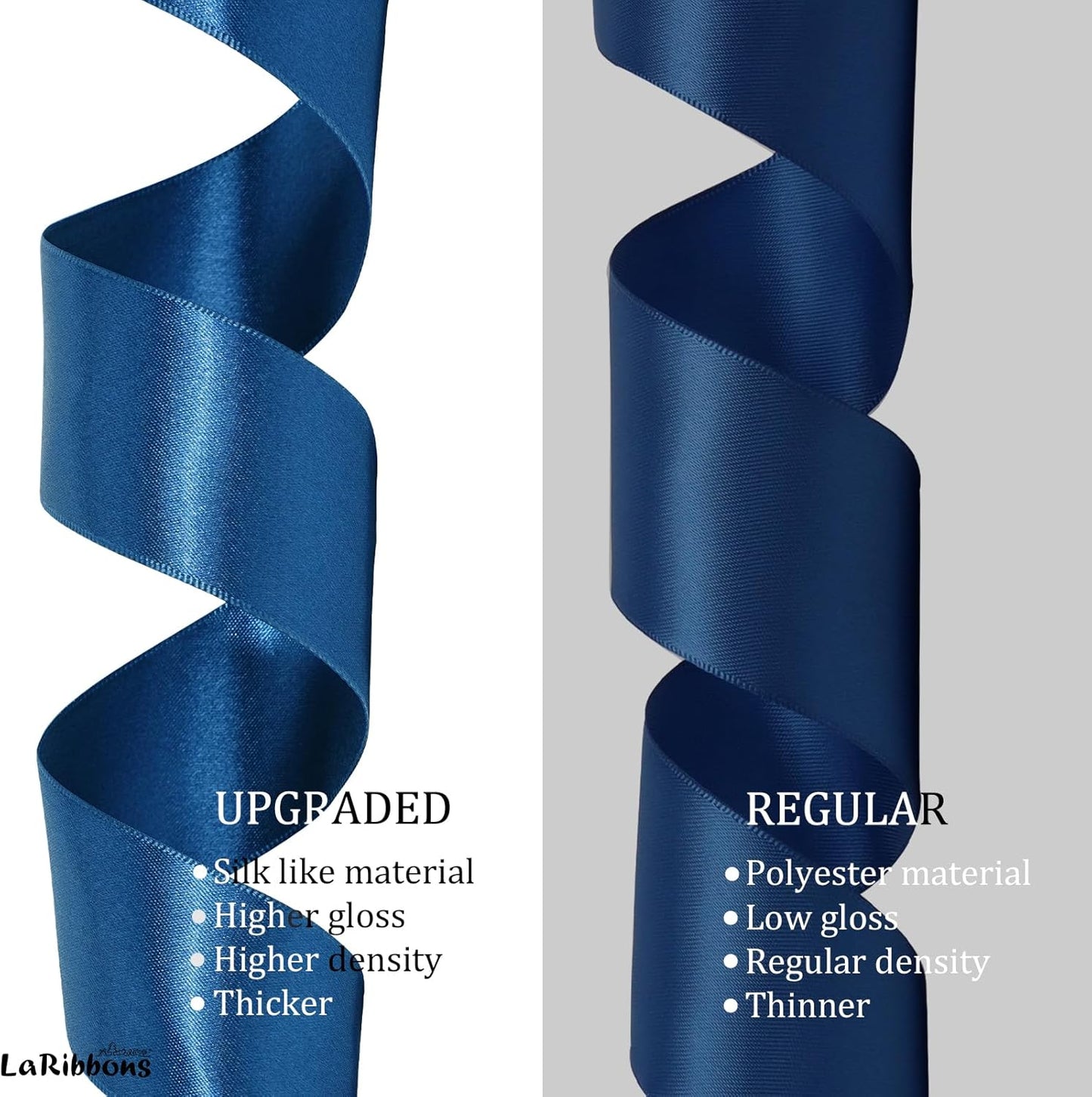 LaRibbons Navy Satin Ribbon 1 1/2 Inch 50 Yards Luxury Double Faced Blue Silk Ribbon for Flower Bouquet Crafts Gift Wrapping Wedding Bow Decoration