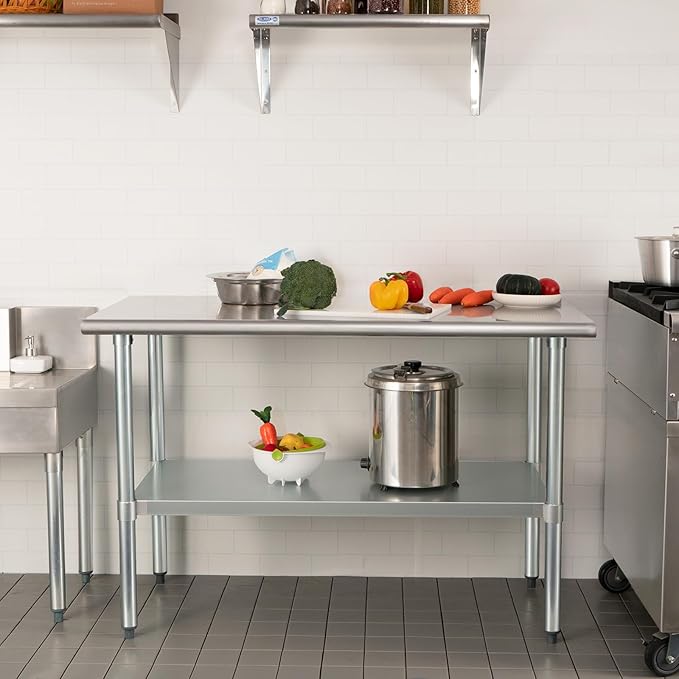 HARDURA Stainless Steel Table 24X72 Inches with Undershelf and Galvanized Legs NSF Heavy Duty Commercial Prep Work Table for Restaurant Kitchen Home and Hotel