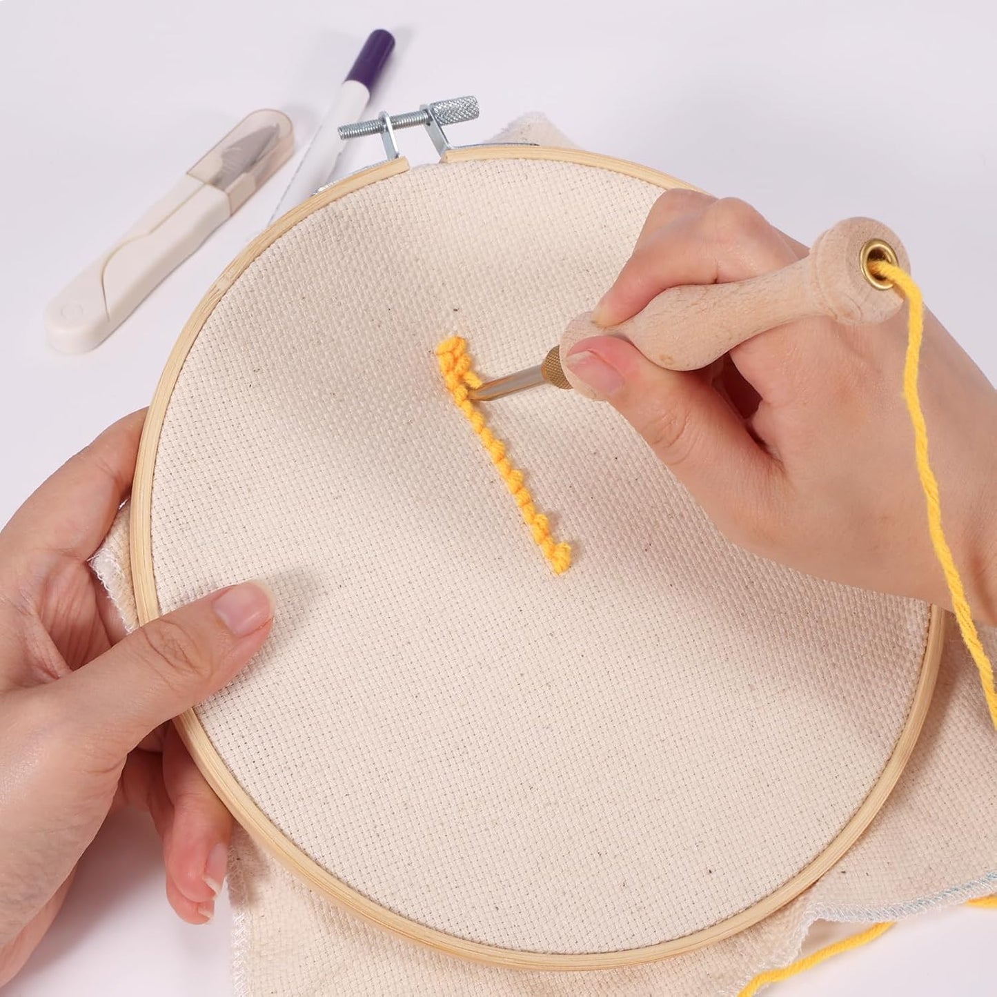 Pllieay Punch Needle, Wooden Punch Needle Tool, Adjustable Embroidery Punch Needle Tool for Punch Needle, DIY Craft Stitching