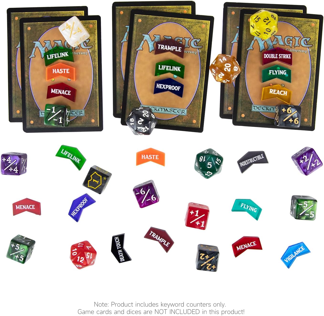 SIXPOINTS 130 Pieces MTG Counter Dice Plus 1 Life Counters Tokens 6 Sided D20 Dice & MTG Counters/Keyword Counters Set Compatible with Magic The Gathering, TCG, Card Games Accessories