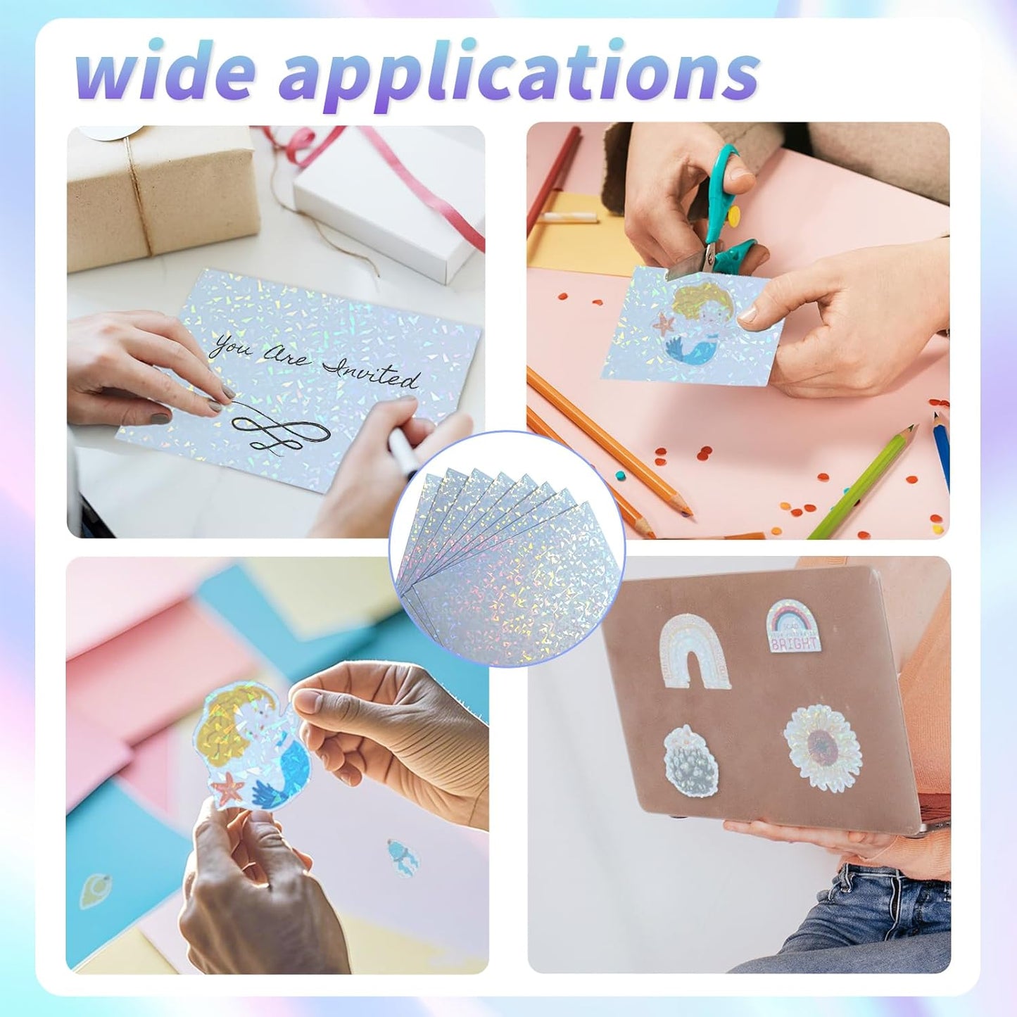 Printable Holographic Sticker Paper,20 Sheets 11 x 8.5''glass fragment Printable Waterproof Sticker,Rainbow Vinyl Sticker for Inkjet or Laser Printer