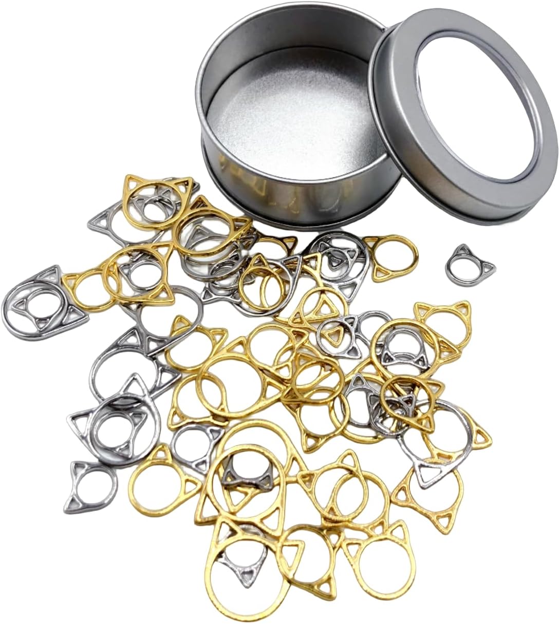 Hilsayum 30PCS Cat Stitch Marker Knitting Stitch Markers Metal Crochet Markers Ring Crocheting Accessories for Weaving, Handmade Crafts