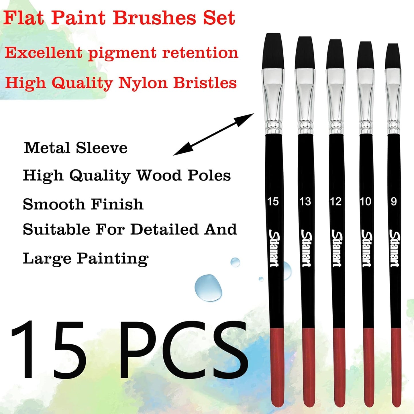 Flat Paint Brushes,15 PCS Different Sizes Flat Paint Brush Set for Watercolor Acrylic Gouache Oil Ink and Face Body Painting,Professional Art Paintbrush for Artists and Beginners