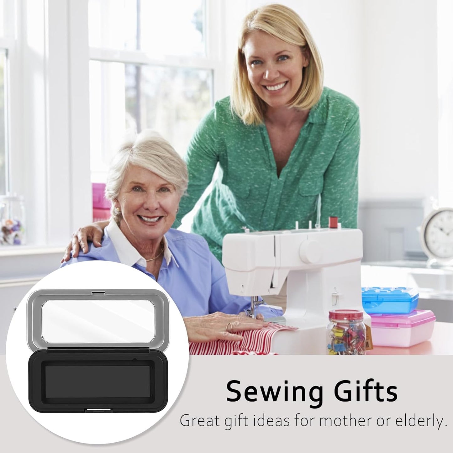 FJW Magnetic Needle Holder Case with Clear Acrylic Lid - Strong Sewing Pin Storage Case - Secure & Visible Needle Keeper for Sewing, Quilting, Crafts Large