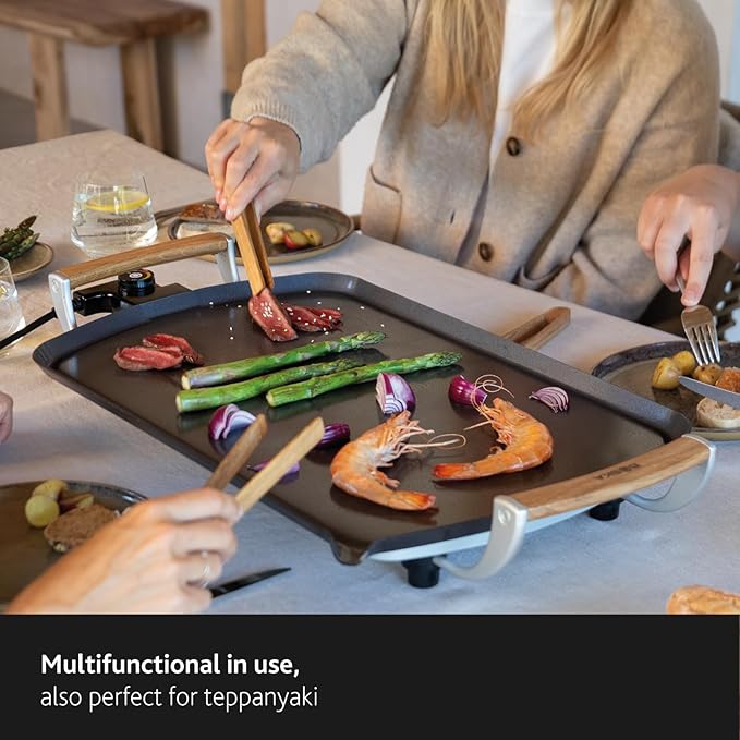 BOSKA Electric Griddle Pro – Tabletop griddle - Electric grill with PFAS-Free Ceramic Nonstick Surface – Adjustable Heat up to 420°F -Oak Wood Handles