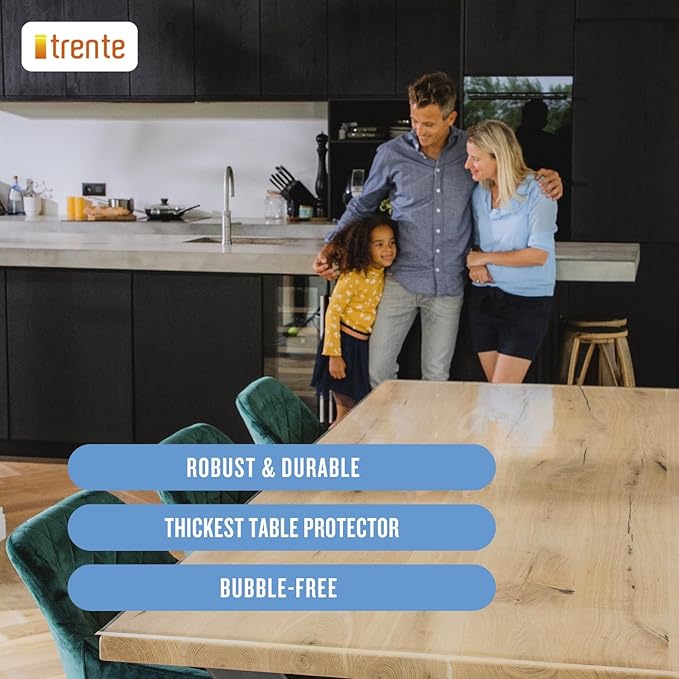 Clear Table Cover Protector, 36x60 inch, German Quality with 2 Mm Thickness, Stain Resistant Dining Pad with Beveled Edges, Washable Tablecloth, Fitted Clear Desk Cover for Indoor & Outdoor Use