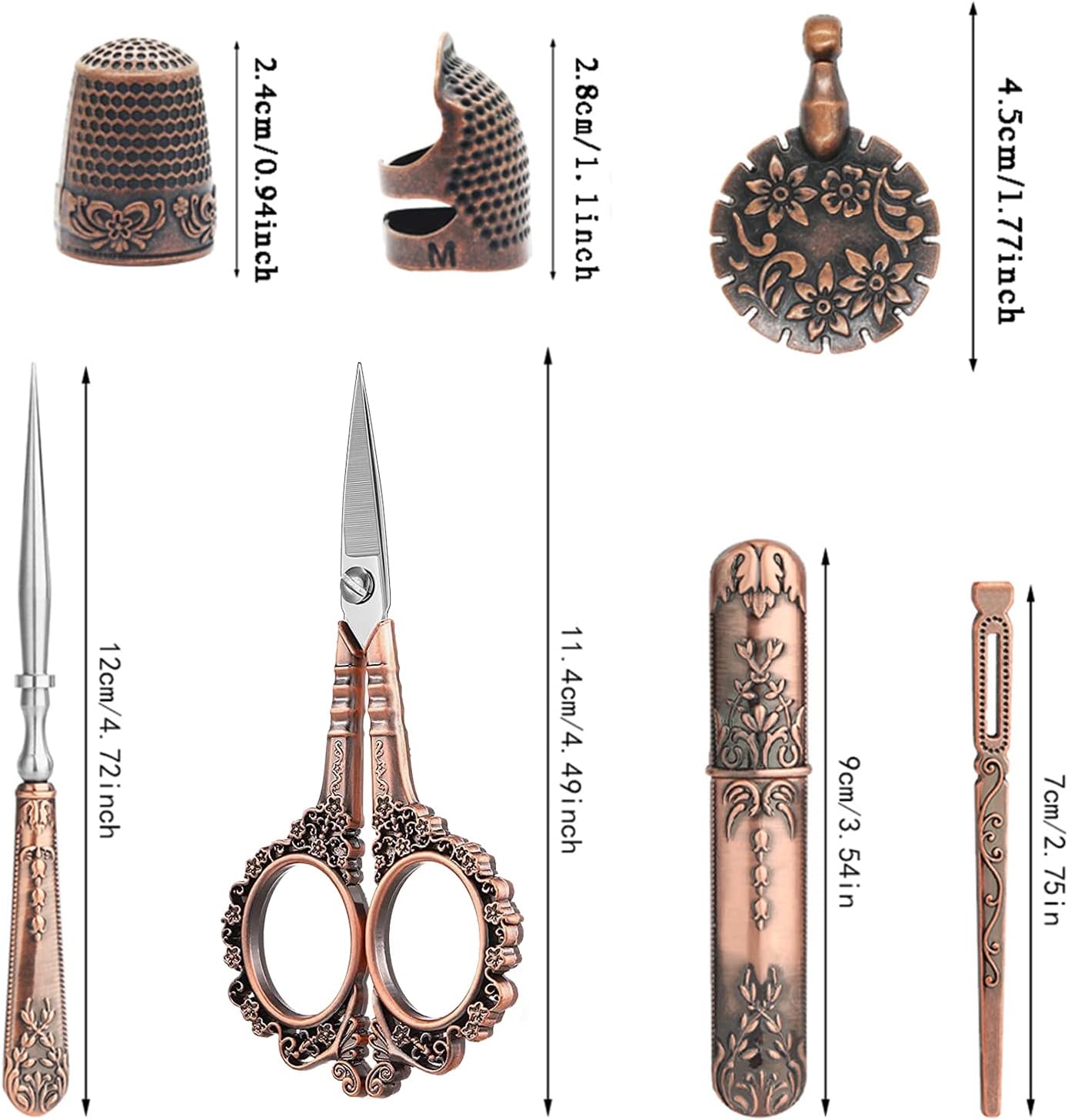 Vintage Embroidery Scissors Set, European Style Stainless Steel Sewing Tools for Sewing, Craft, Art Work, Needlework, Copper