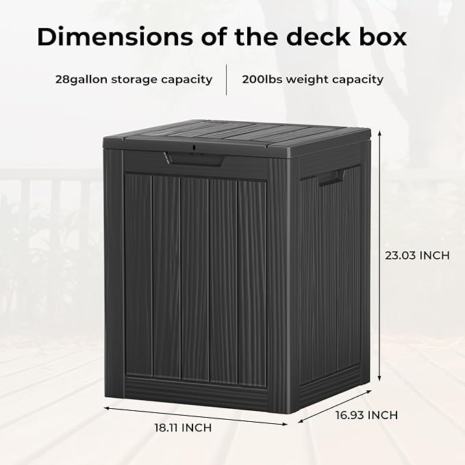 Two 28 Gallon Outdoor Storage Box, Resin Deck Boxes Waterproof, Indoor Outdoor Bin for Package Delivery, Patio Cushions, Gardening Tools, Lockable, UV Resistant