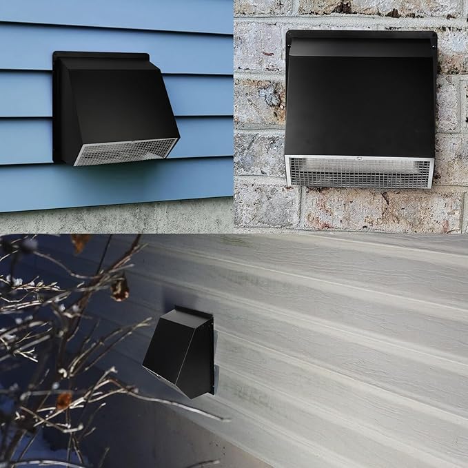 4 Inch Hooded Wall Vent with Screen and Damper,Outdoor Dryer Vent Cover for 4 inch Pipe,Wall Exhaust Vent Cover Cap External Extractor for House Ventilation&Outside Air Exhaust,Galvanized Steel,Black