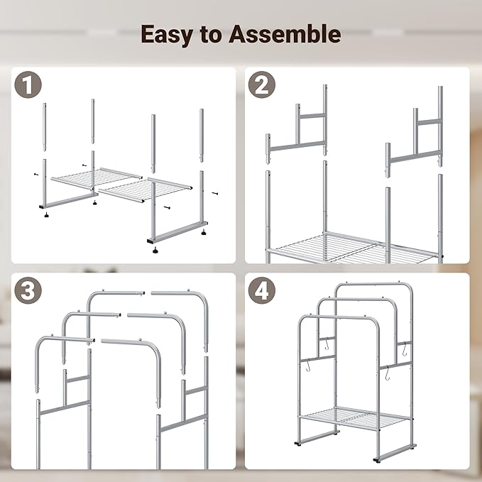 ELYKEN 40'' Tall Standing Towel Racks, 3 Tier Towel Drying Rack Outdoor, Pool Towel Stand Blanket Holder with Shelf & 4 Removable Hooks, Metal Freestanding Towel Racks for Bathroom, Smooth Silver