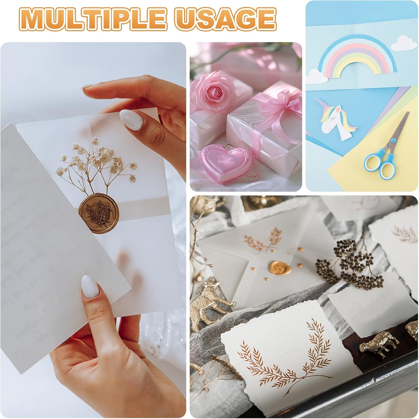 MECCANIXITY 100 Sheet Colored Vellum Paper 5.9" x 8.3", 100gsm Translucent Printable Vellum Sheets for Printing Wedding Invitations Inkjet Laser Printer, Gold